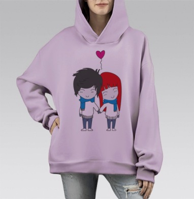 Мультяшная иллюстрация романтической любви, Hoodie Mono Fiolet, оверсайз, утепленная