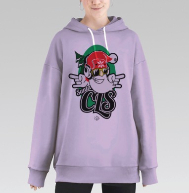 Мультяшный зимний персонаж слушает веселую музыку Крутой Санта Клаус, Hoodie Long Oversize Fiolet