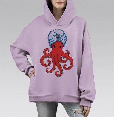 Mystic Octopus / Мистический Осьминог в тюрбане как восточного мудреца мистика, Hoodie Mono Fiolet, оверсайз, утепленная
