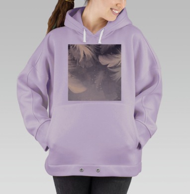 Нежное падение белых перьев на светлом фоне, Hoodie Oversize Fiolet