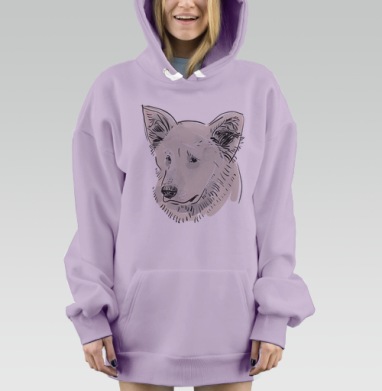 Нежный портрет белой собаки на фиолетовом фоне, Hoodie Mjhigh Dig Mel, Fiolet, утепленная