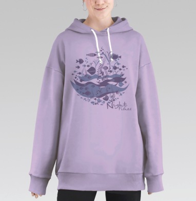 Night fish, Hoodie Long Oversize Fiolet