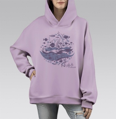 Night fish, Hoodie Mono Fiolet, оверсайз, утепленная