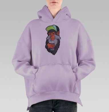 Обезьяна пьёт напиток с надписью Ром Кола вопрос, Hoodie Oversize Fiolet, утепленная