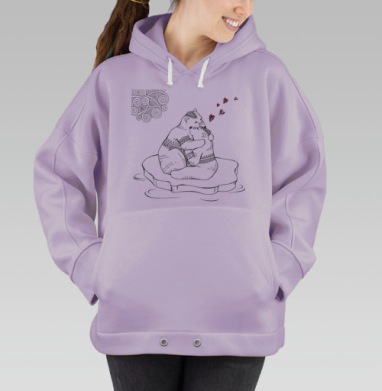 Обнимающиеся медведи с красными сердцами, Hoodie Oversize Fiolet