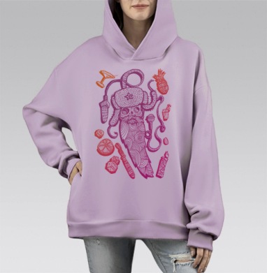OLD SKULL / Старый череп, Hoodie Mono Fiolet, оверсайз, утепленная