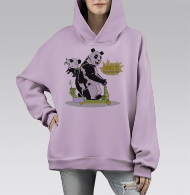 Панда на самокате с ироничной надписью, Hoodie Mono Fiolet, оверсайз, утепленная