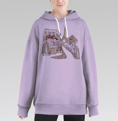 Paris, i love U / Париж, я люблю тебя, Hoodie Long Oversize Fiolet