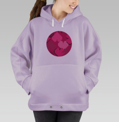 пиксель АРТ , сердечки, Hoodie Oversize Fiolet