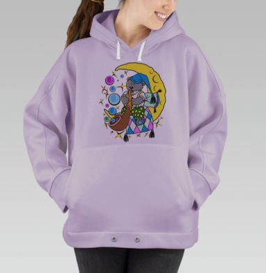 Плюшевый мишка на желтом полумесяце с музыкальными пузырями, Hoodie Oversize Fiolet