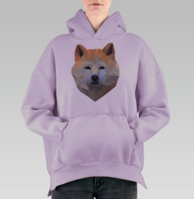 Полигональный портрет сиба-ину в стиле лоу-поли, Hoodie Oversize Fiolet, утепленная