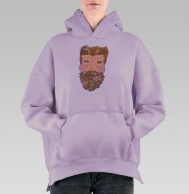 Портрет гармонии с природой с цветами и пчелой, Hoodie Oversize Fiolet, утепленная