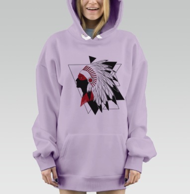 Профиль индейца в героическом перьевом уборе, Hoodie Mjhigh Dig Mel, Fiolet, утепленная