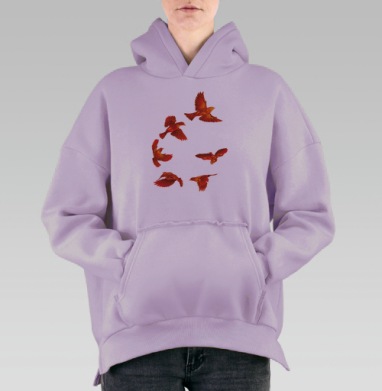 Птицы огненного полета в темном пространстве, Hoodie Oversize Fiolet, утепленная