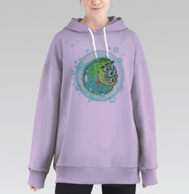 Пушистый зелёный монстрик в мыльном пузыре, Hoodie Long Oversize Fiolet