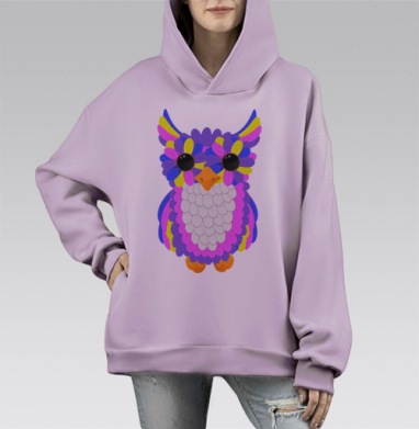 Разноцветный совенок, Hoodie Mono Fiolet, оверсайз, утепленная