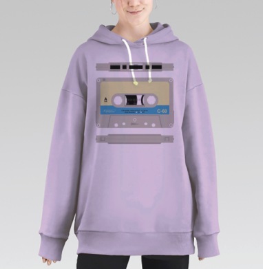 Ретро аудиокассета ностальгия аналоговый звук, Hoodie Long Oversize Fiolet