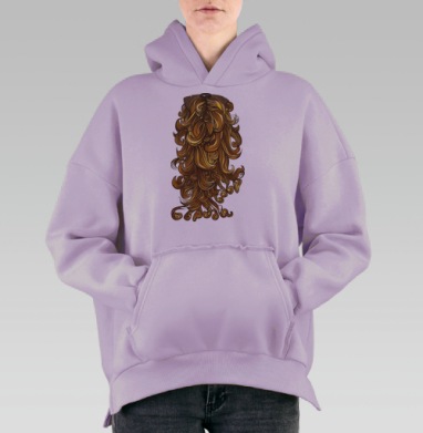 Роскошная грива в коричнево-золотистых тонах, Hoodie Oversize Fiolet, утепленная