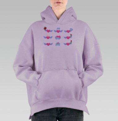 Розовые сердца, Hoodie Oversize Fiolet, утепленная
