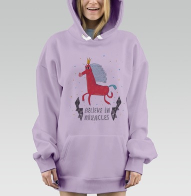 Розовый Единорог с Короной и Конфетти – Верь в Чудеса, Hoodie Mjhigh Dig Mel, Fiolet, утепленная