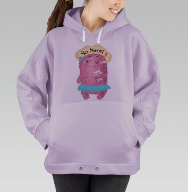 Розовый милый монстрик обнимает белого медвежонка наушты, Hoodie Oversize Fiolet