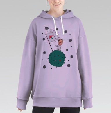 Сатиричный коллаж с Такером Карлсоном и вирусом, Hoodie Long Oversize Fiolet