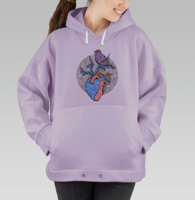 Сердце с птицей в стиле геометрия, Hoodie Oversize Fiolet