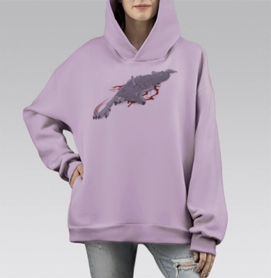 sick wolf / Изможденный волк, Hoodie Mono Fiolet, оверсайз, утепленная