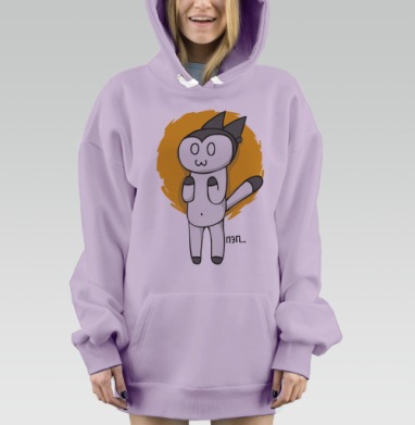 Симпатичный котик Пэп забавный милый kawaii спокойный мультяшный, Hoodie Mjhigh Dig Mel, Fiolet, утепленная
