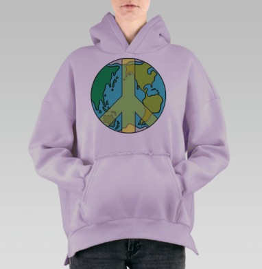Символ Мира на Глобусе – Плакат Единства, Hoodie Oversize Fiolet, утепленная