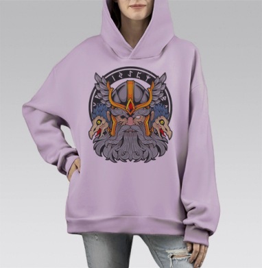 Скандинавский бог могущества мудрости силы, Hoodie Mono Fiolet, оверсайз, утепленная