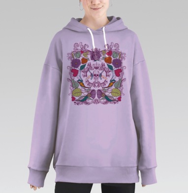 Skull in flowers / Череп в цветах, Hoodie Long Oversize Fiolet