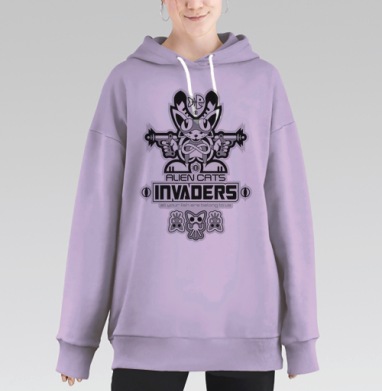 Смешной логотип «Инопланетные коты-захватчики», Hoodie Long Oversize Fiolet