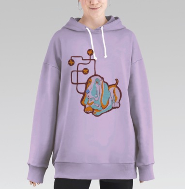 Созерцательный бассет хаунд с мыслями бабочек, Hoodie Long Oversize Fiolet