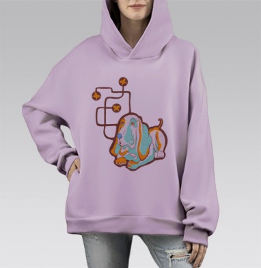 Созерцательный бассет хаунд с мыслями бабочек, Hoodie Mono Fiolet, оверсайз, утепленная