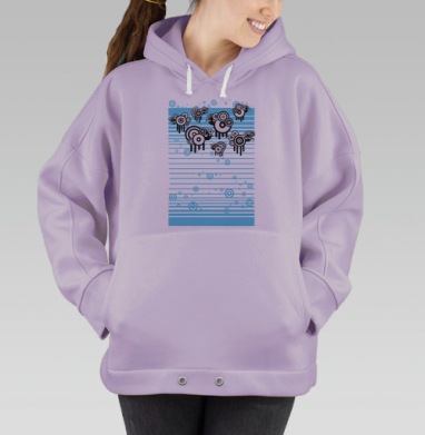 Стадо стилизованных овец в монотонном ритме бесконечного пространства, Hoodie Oversize Fiolet