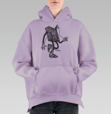 Стильная графика с рэп-магнитофоном и микрофоном, Hoodie Oversize Fiolet, утепленная