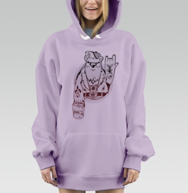 Стильный белый медведь в духе рок-субкультуры, Hoodie Mjhigh Dig Mel, Fiolet, утепленная
