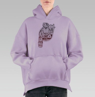 Стильный белый медведь в духе рок-субкультуры, Hoodie Oversize Fiolet, утепленная