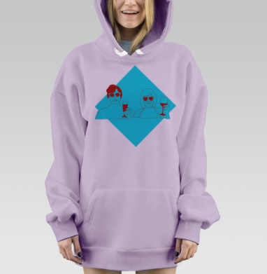 Стильный неоновый арт с людьми и бокалами, Hoodie Mjhigh Dig Mel, Fiolet, утепленная