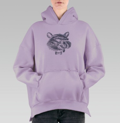Стильный портрет енота с бабочкой в винтажном стиле, Hoodie Oversize Fiolet, утепленная