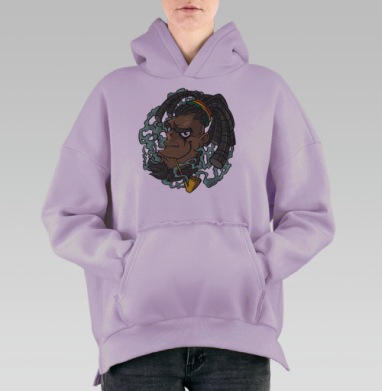 Стильный портрет в духе растафарианской культуры, Hoodie Oversize Fiolet, утепленная