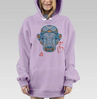 Стилизованная голова обезьяны в горнолыжной маске, Hoodie Mjhigh Dig Mel, Fiolet, утепленная