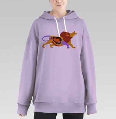 Стилизованный Лев с Поглощающим Быком — Символ Силы, Hoodie Long Oversize Fiolet