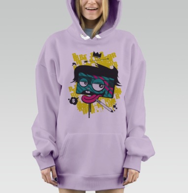 Стилизованный персонаж кредитная карта с короной и языком на фоне RRR, Hoodie Mjhigh Dig Mel, Fiolet, утепленная
