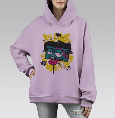 Стилизованный персонаж кредитная карта с короной и языком на фоне RRR, Hoodie Mono Fiolet, оверсайз, утепленная