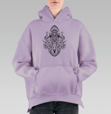 Стилизованный Полинезийский Тату-Орнамент, Hoodie Oversize Fiolet, утепленная