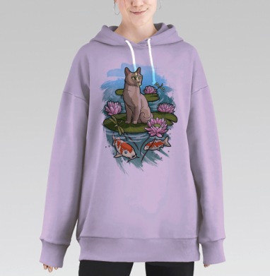 SummerCat / Летний кот, Hoodie Long Oversize Fiolet