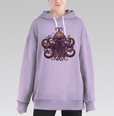 Surreal Octopus / Сюрреалистичный осьминог дружелюбного хаоса трикстер, Hoodie Long Oversize Fiolet