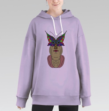 Сюрреалистичная маска-бабочка с экспрессивным стилем, Hoodie Long Oversize Fiolet